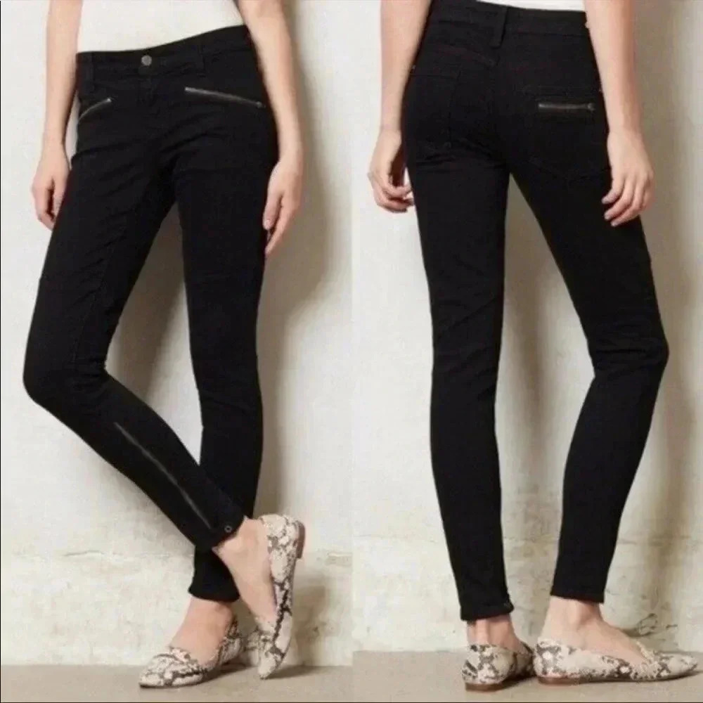 Anthro Pilcro and the Letterpress Skinny Moto Jeans Ankle Zipper Black Sz 27